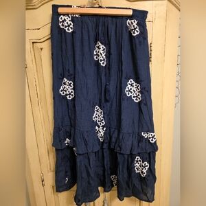 INC International Concepts Blue Midi Skirt with White Floral Accents